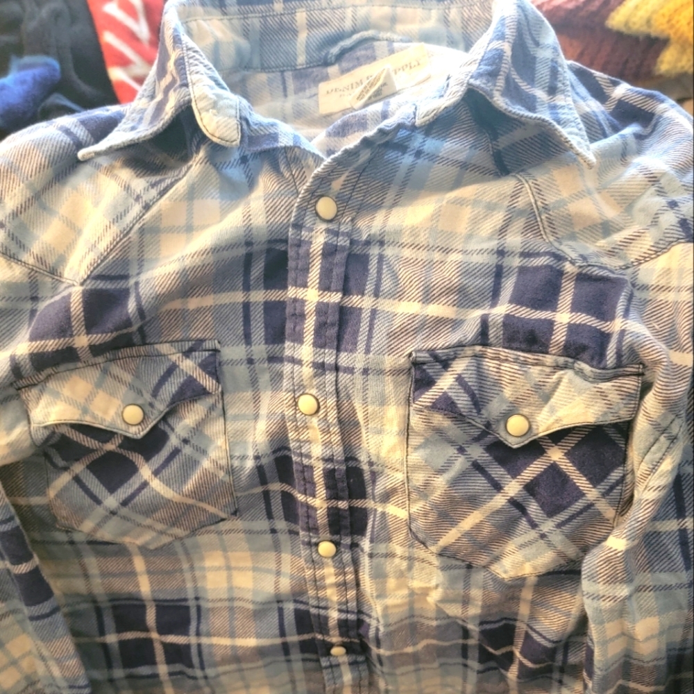 White and Blue Denim and Supply Ralph Lauren Cowboy Western Shirt Size Large